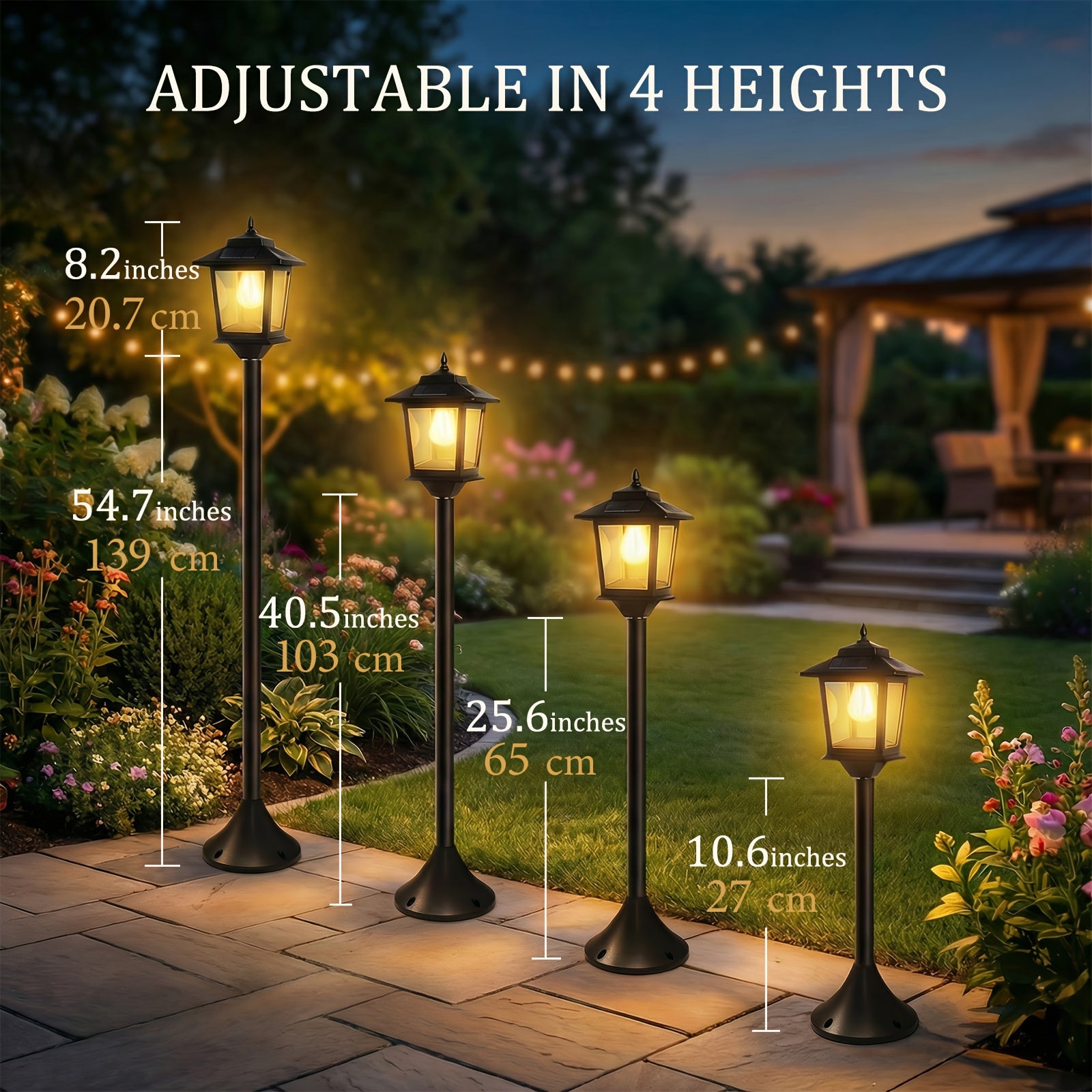 2 Unidades de Lâmpadas Solares de Poste de 63 Polegadas, Luzes de Poste para Exterior, Decorações de Natal, Luzes de Poste para Jardim, Pátio, Gramado, Caminho, Entrada, Porta da Frente/Traseira, Branco Quente, Lâmpada Substituível - Imagem 10