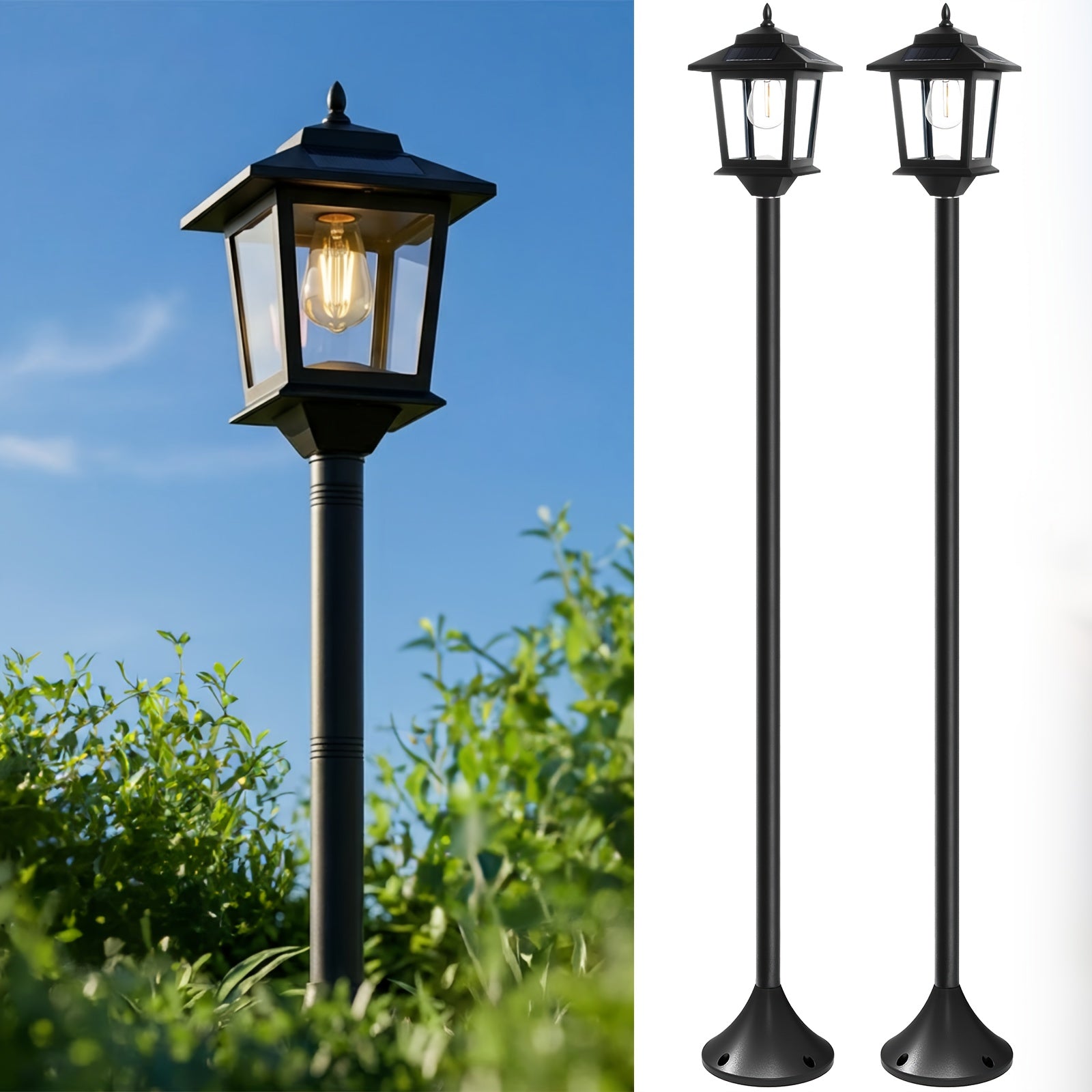 2 Unidades de Lâmpadas Solares de Poste de 63 Polegadas, Luzes de Poste para Exterior, Decorações de Natal, Luzes de Poste para Jardim, Pátio, Gramado, Caminho, Entrada, Porta da Frente/Traseira, Branco Quente, Lâmpada Substituível - Imagem 6