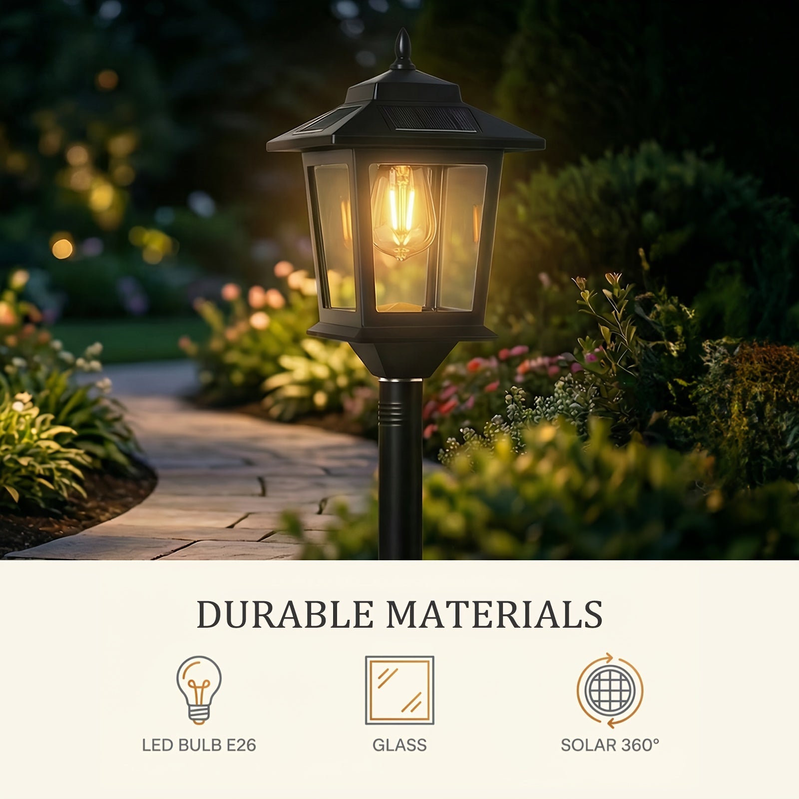 2 Unidades de Lâmpadas Solares de Poste de 63 Polegadas, Luzes de Poste para Exterior, Decorações de Natal, Luzes de Poste para Jardim, Pátio, Gramado, Caminho, Entrada, Porta da Frente/Traseira, Branco Quente, Lâmpada Substituível - Imagem 8