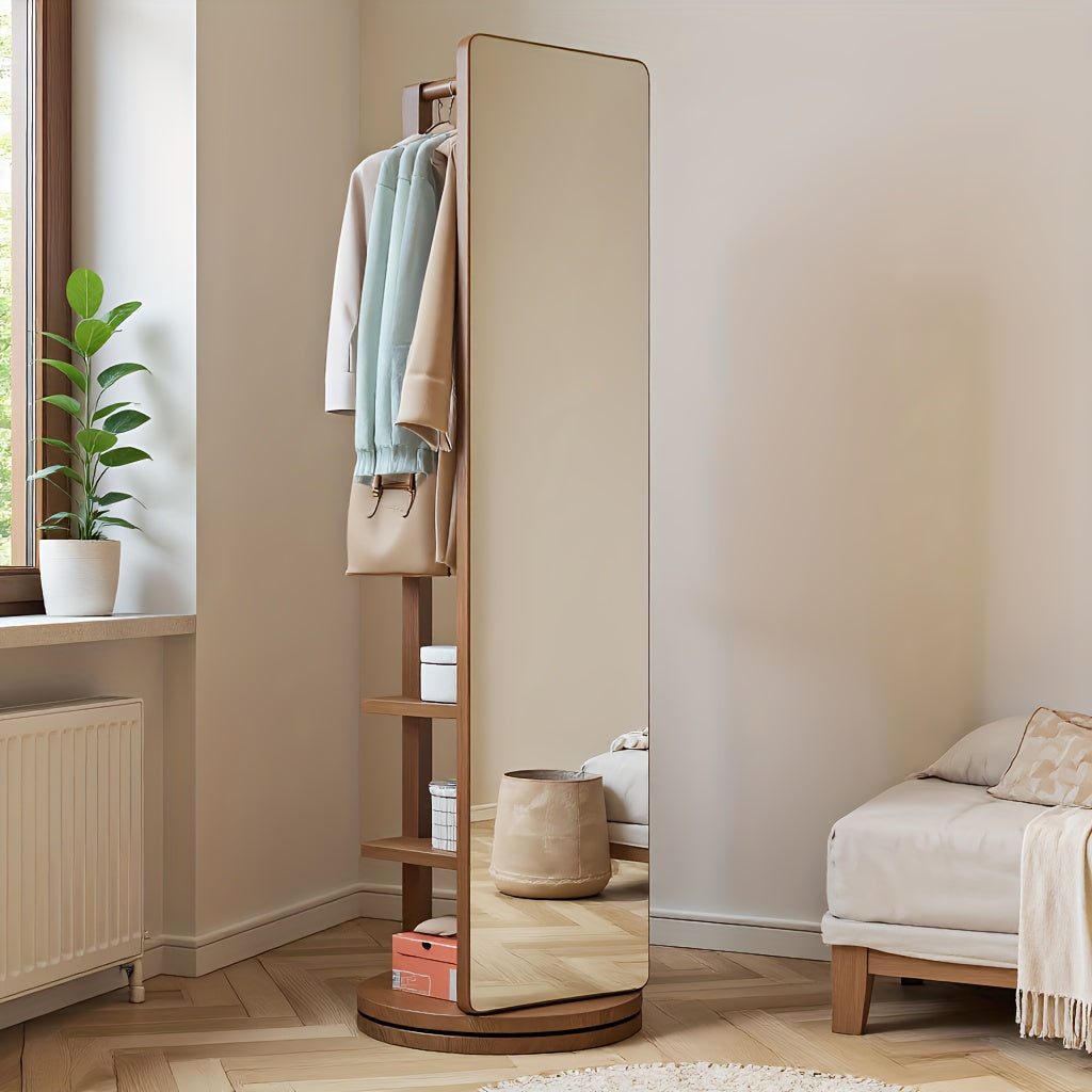 Espelho de Chão em Madeira Maciça com Cabideiro e Prateleiras - Imagem 4