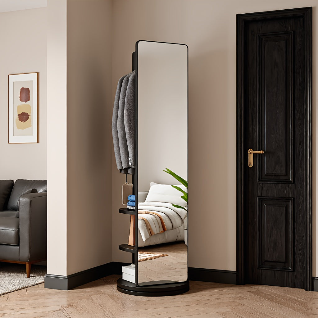 Espelho de Chão em Madeira Maciça com Cabideiro e Prateleiras - Imagem 3